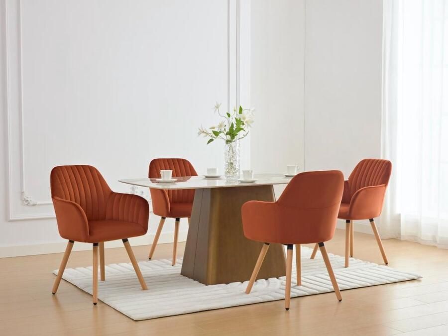 Vente-unique Set van 2 stoelen met armleuningen van velours en metaal met houteffect Terracotta ELEANA L 56 cm x H 85 cm x D 58 cm - Foto 2