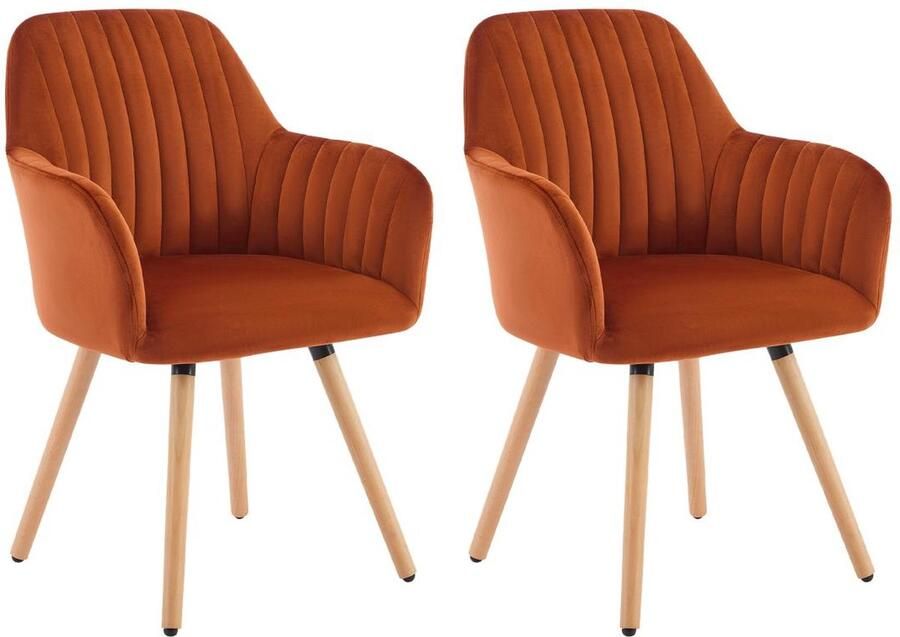 Vente-unique Set van 2 stoelen met armleuningen van velours en metaal met houteffect Terracotta ELEANA L 56 cm x H 85 cm x D 58 cm