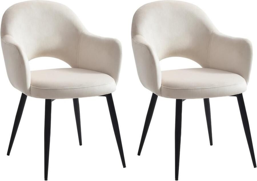 Vente-unique Set van 2 stoelen met armleuningen van velours en zwart metaal Beige ALSEY van Maison Céphy L 58 cm x H 81 cm x D 61 cm