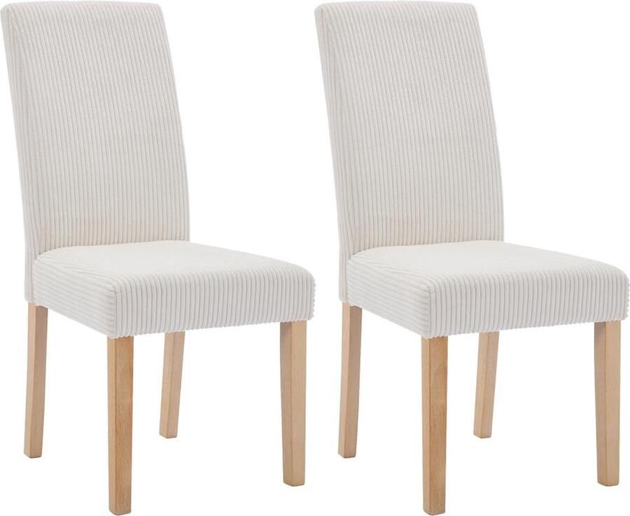 Vente-unique Set van 2 stoelen van ribfluweel en heveahout Crèmewit VILLOSA L 48 cm x H 100 cm x D 61 cm