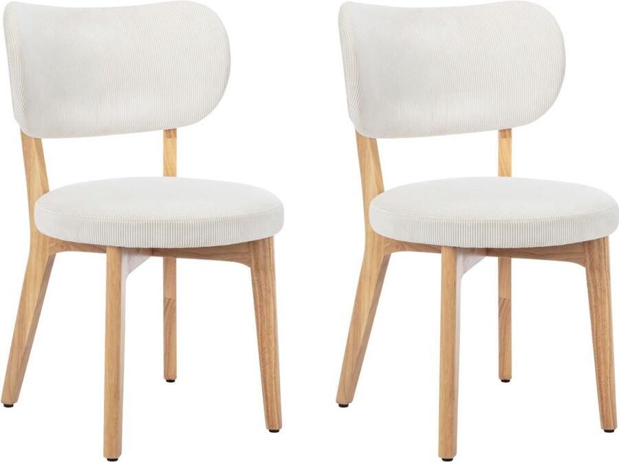 Vente-unique Set van 2 stoelen van ribfluweel en heveahout Wit TORIEL L 51 cm x H 82.5 cm x D 57 cm - Foto 2