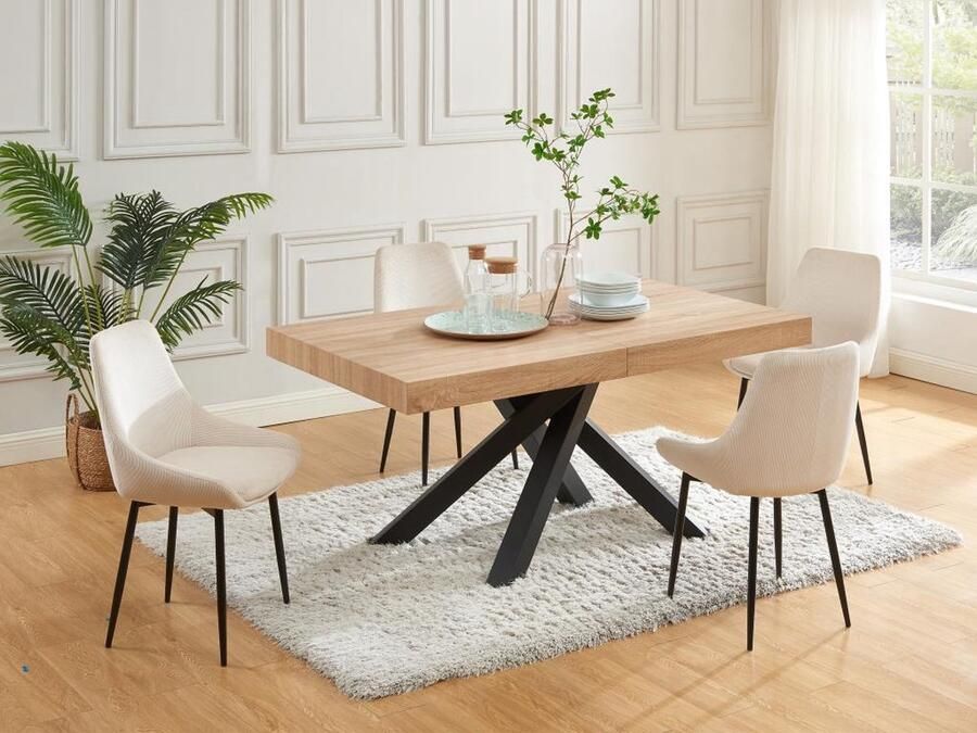Vente-unique Set van 2 stoelen van ribfluweel en metaal Crèmewit MASURIE L 49 cm x H 85.5 cm x D 56 cm