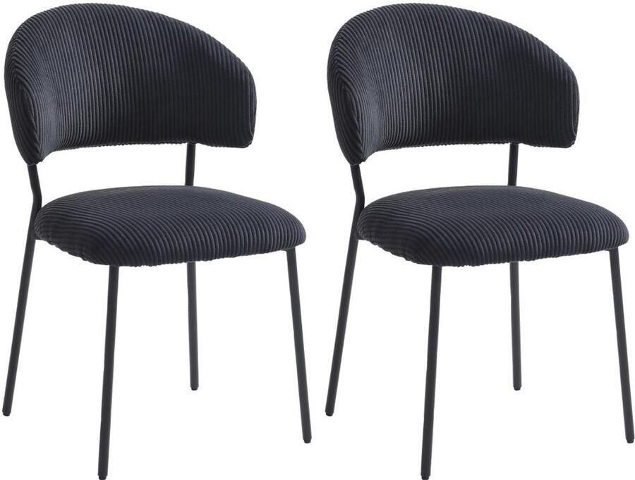 Vente-unique Set van 2 stoelen van ribfluweel en metaal Zwart ALAYIS L 53 cm x H 83 cm x D 60 cm