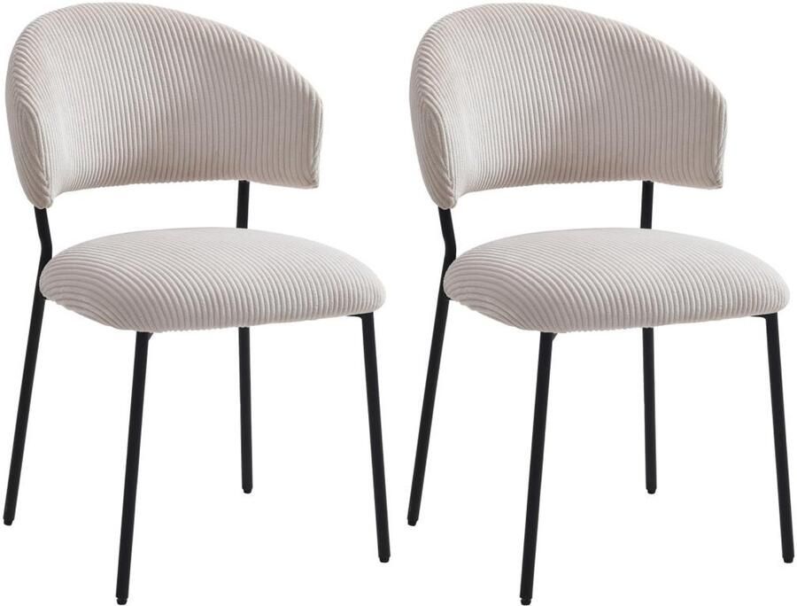 Vente-unique Set van 2 stoelen van ribfluweel en zwart metaal Beige ALAYIS L 53 cm x H 83 cm x D 60 cm - Foto 2