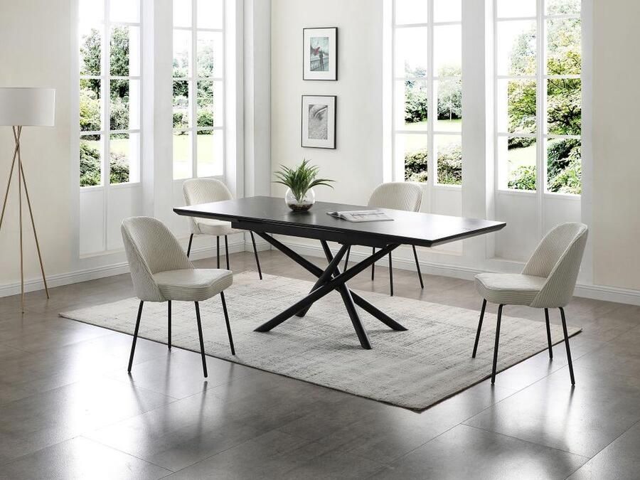 Vente-unique Set van 6 stoelen van ribfluweel en zwart metaal Crèmewit ALPALI L 50 cm x H 83.5 cm x D 57.5 cm