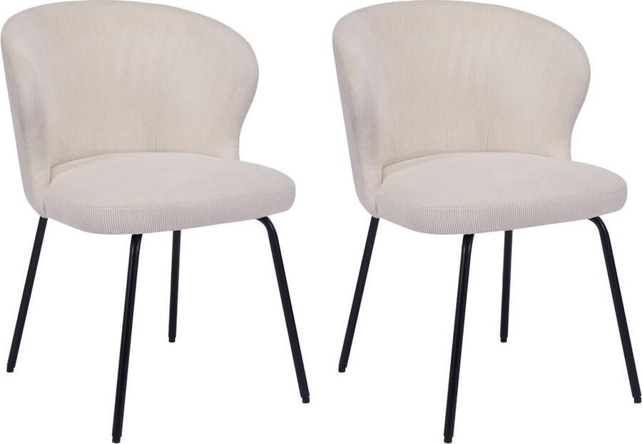 Vente-unique Set van 2 stoelen van ribfluweel en zwart metaal Crèmewit RELIOZA L 56.5 cm x H 78 cm x D 57.5 cm