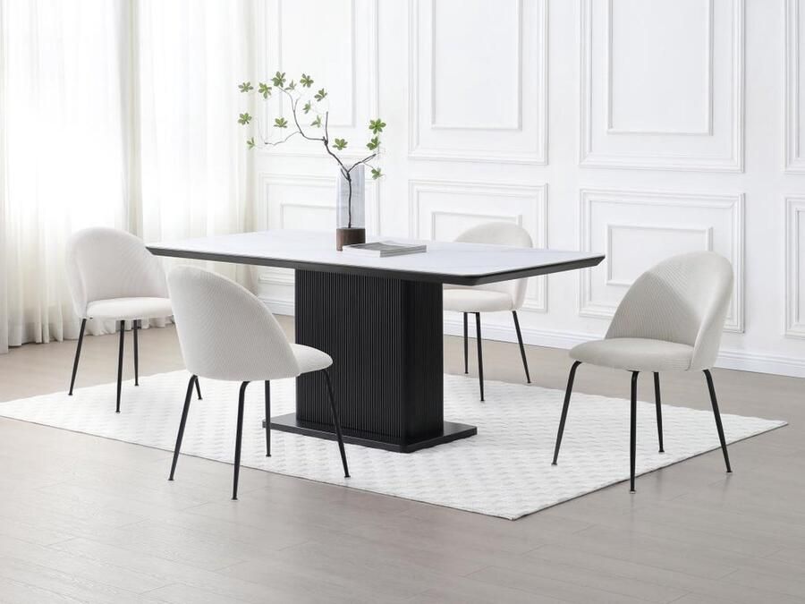 Vente-unique Set van 2 stoelen van ribfluweel en zwart roestvrij staal Crèmewit MELBOURNE L 50 cm x H 77 cm x D 55 cm - Foto 3