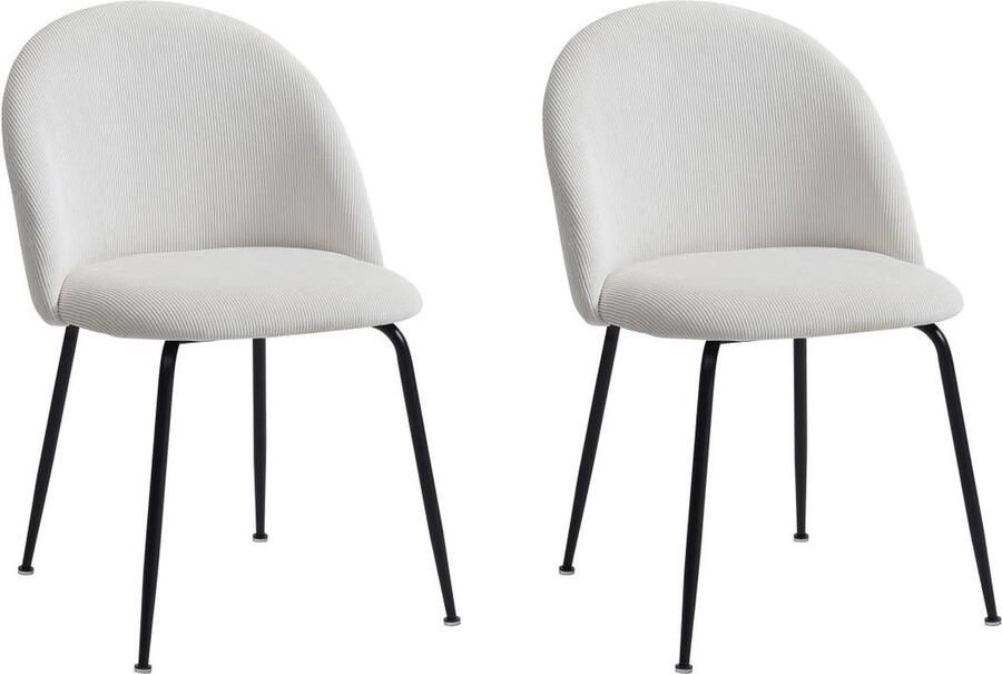 Vente-unique Set van 2 stoelen van ribfluweel en zwart roestvrij staal Crèmewit MELBOURNE L 50 cm x H 77 cm x D 55 cm