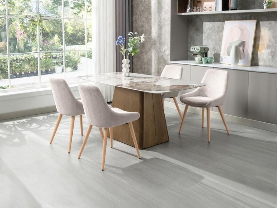 Vente-unique Set van 2 stoelen van stof en beuken Beige MASURIE L 49 cm x H 85.5 cm x D 56 cm - Foto 3