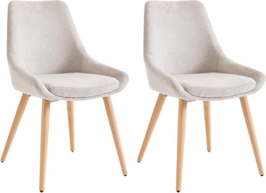 Vente-unique Set van 2 stoelen van stof en beuken Beige MASURIE L 49 cm x H 85.5 cm x D 56 cm