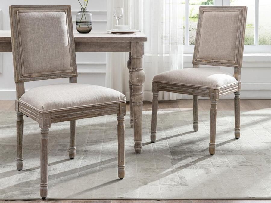 Vente-unique Set van 2 stoelen van stof en heveahout Beige AMBOISETTE L 50 cm x H 95 cm x D 60 cm