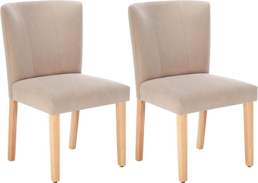 Vente-unique Set van 2 stoelen van stof en heveahout Beige ANALIA L 51 cm x H 87 cm x D 61 cm