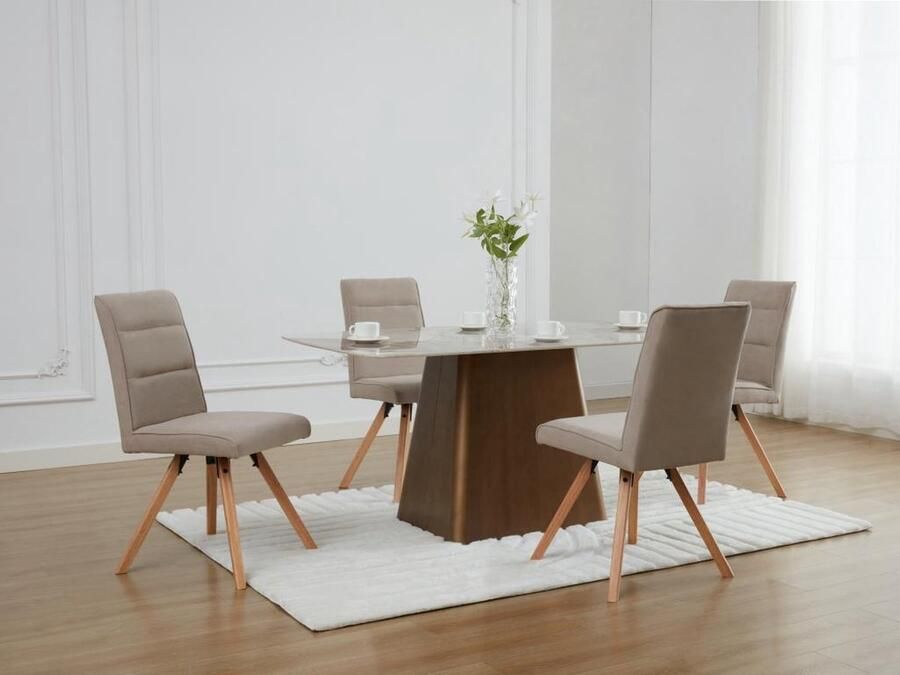 Vente-unique Set van 2 stoelen van stof en heveahout Beige KRISSY L 44 cm x H 93.5 cm x D 59.5 cm - Foto 2