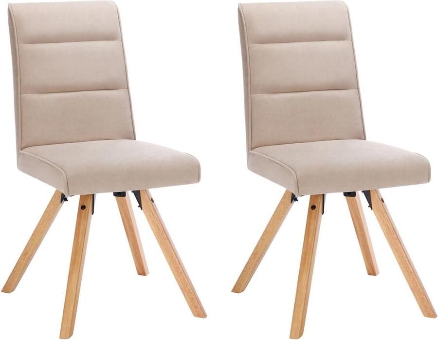 Vente-unique Set van 2 stoelen van stof en heveahout Beige KRISSY L 44 cm x H 93.5 cm x D 59.5 cm