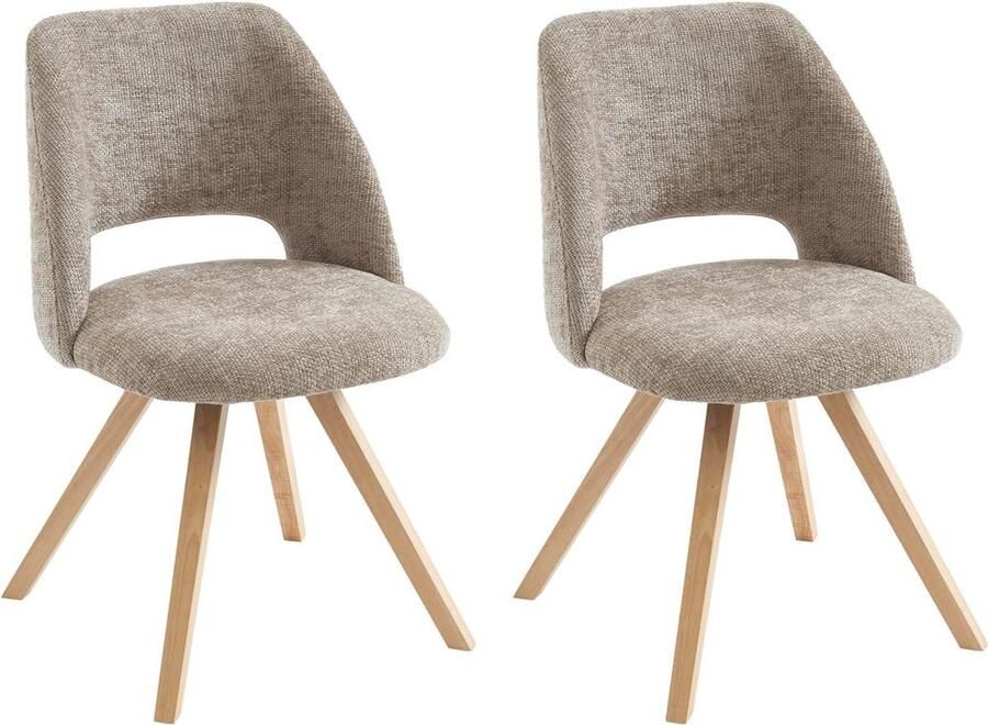 Vente-unique Set van 2 stoelen van stof en heveahout Taupegrijs VESIANI L 53.5 cm x H 81 cm x D 58 cm