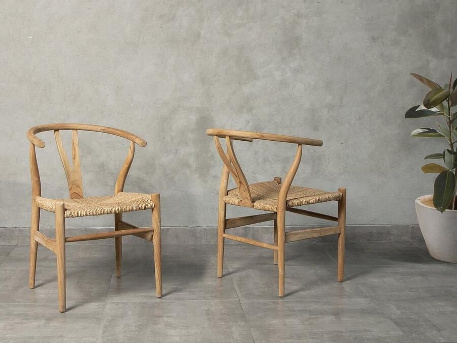 Vente-unique Set van 2 stoelen van teakhout en riet naturel POGIANA L 53 cm x H 77 cm x D 63 cm - Foto 4