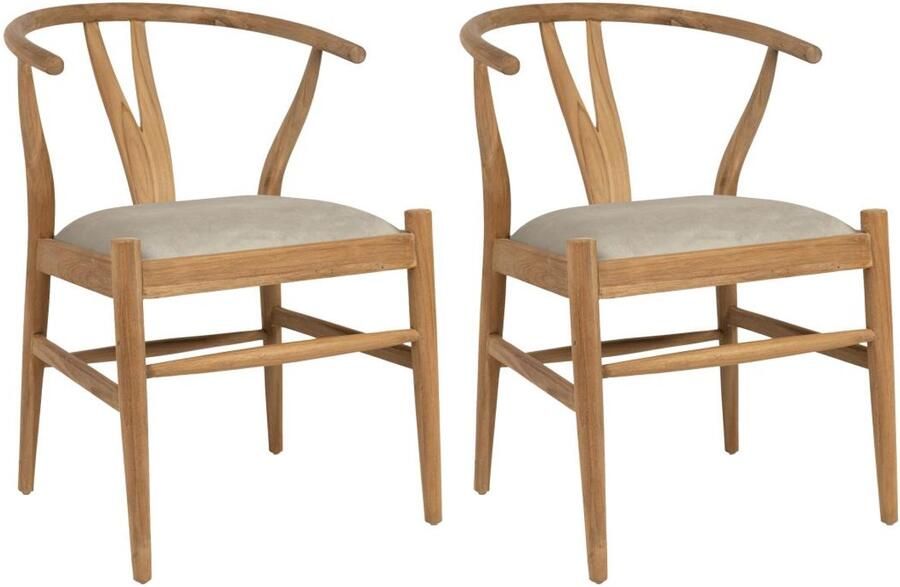 Vente-unique Set van 2 stoelen van teakhout en stof Naturel en beige POGIANA L 53 cm x H 77 cm x D 63 cm