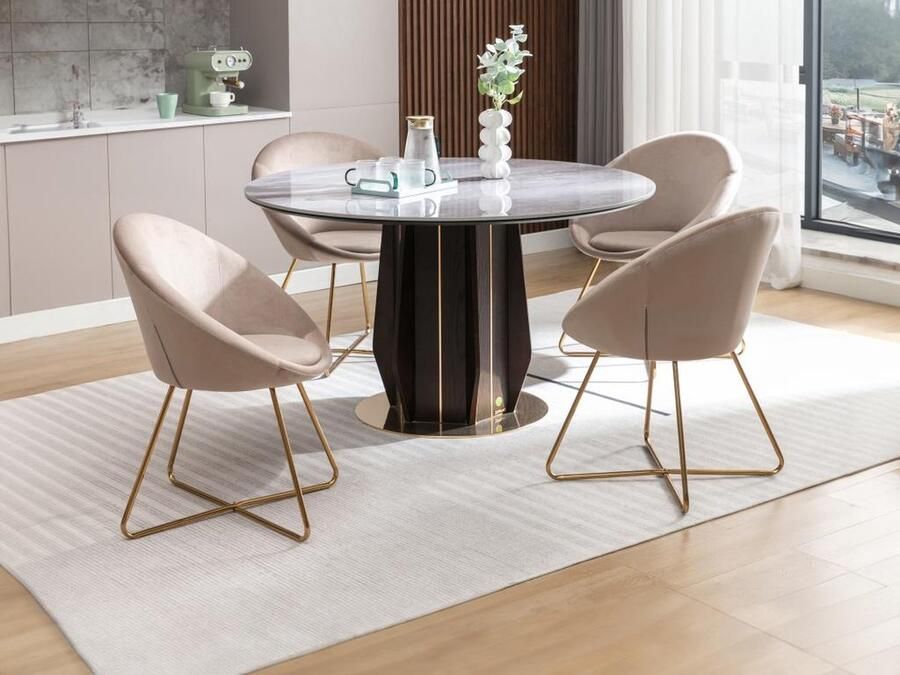Vente-unique Set van 2 stoelen van velours en goudkleurig metaal Beige BURBAN L 70 cm x H 83 cm x D 57.5 cm - Foto 2