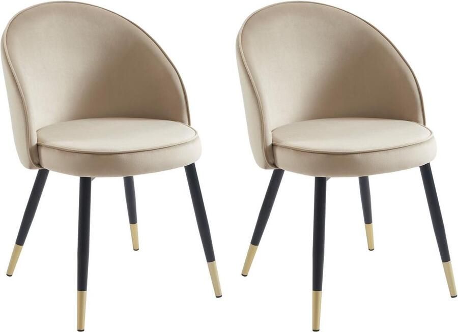 Vente-unique Set van 2 stoelen van velours en metaal Beige MAYLINA L 55 cm x H 80.5 cm x D 61 cm