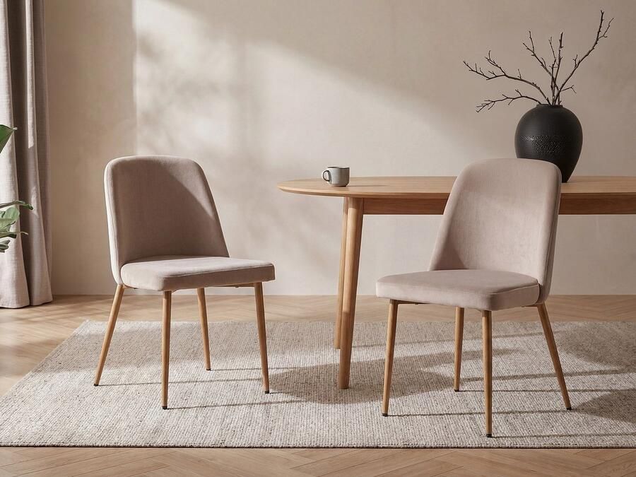 Vente-unique Set van 2 stoelen van velours en metaal met houteffect Beige MINAGRI L 47.5 cm x H 84 cm x D 56 cm - Foto 3