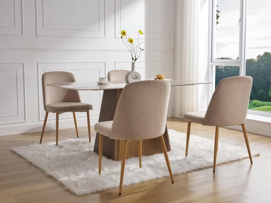 Vente-unique Set van 2 stoelen van velours en metaal met houteffect Beige MINAGRI L 47.5 cm x H 84 cm x D 56 cm