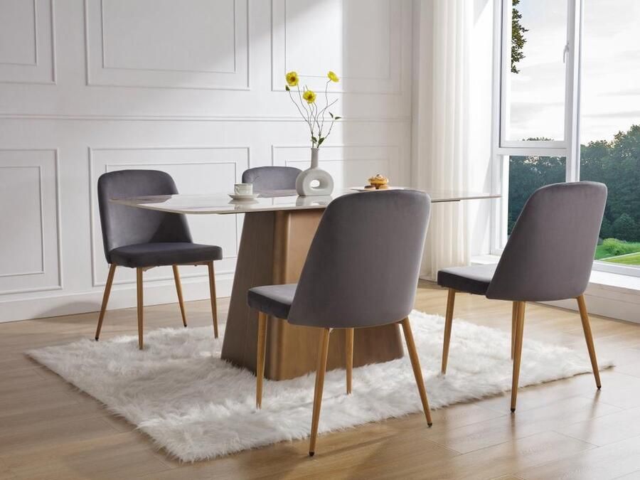Vente-unique Set van 2 stoelen van velours en metaal met houteffect Grijs MINAGRI L 47.5 cm x H 84 cm x D 56 cm