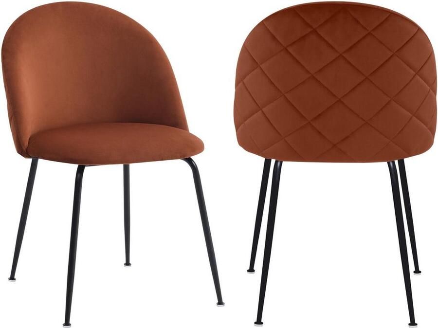 Vente-unique Set van 2 stoelen van velours en zwart roestvrij staal Terracotta MELBOURNE L 50 cm x H 77 cm x D 55 cm