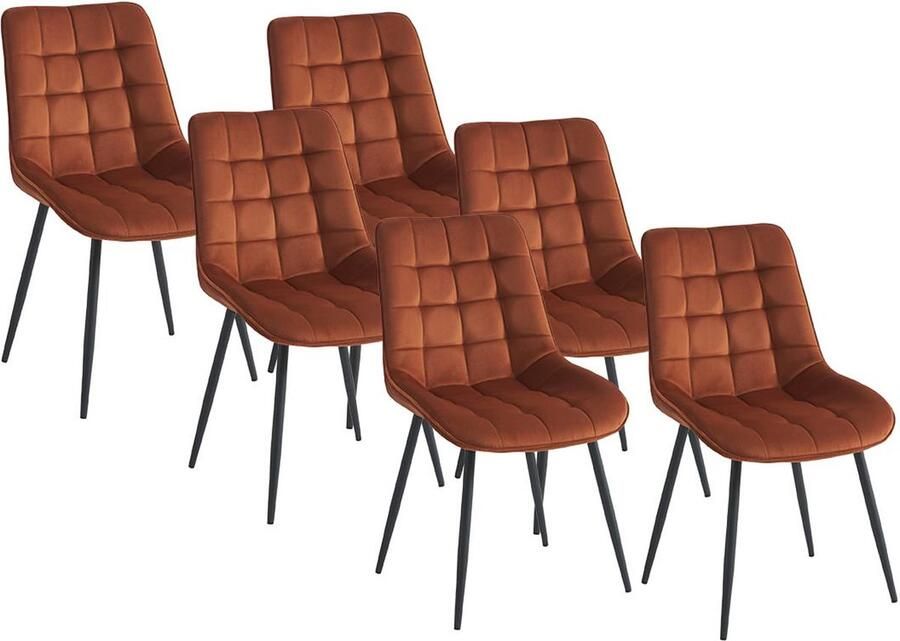 Vente-unique Set van 6 gewatteerde stoelen Fluweel en zwart metaal Terracotta OLLUA L 49.5 cm x H 87 cm x D 60 cm