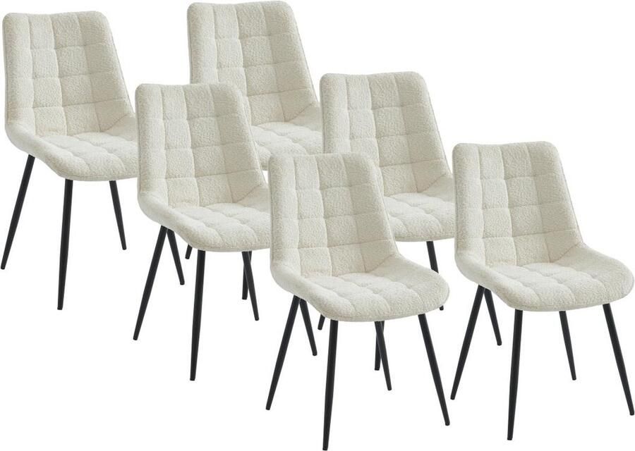 Vente-unique Set van 6 gewatteerde stoelen van boucléstof en zwart metaal Wit OLLUA L 49.5 cm x H 87 cm x D 60 cm