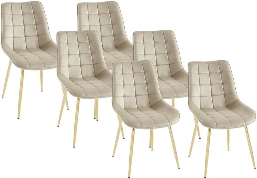 Vente-unique Set van 6 gewatteerde stoelen van velours en goudkleurig metaal Beige OLLUA L 49.5 cm x H 87 cm x D 60 cm