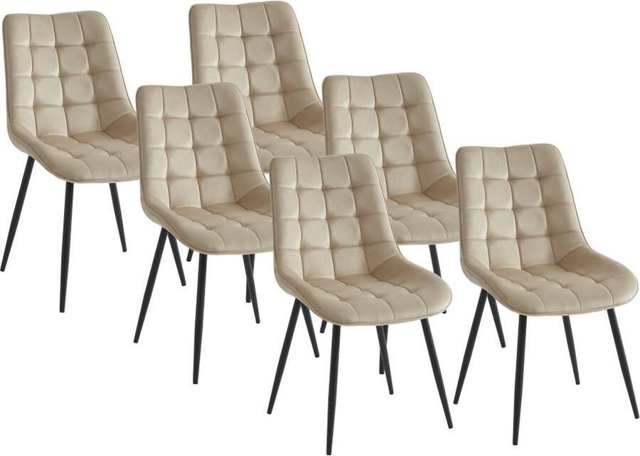 Vente-unique Set van 6 gewatteerde stoelen Velours en zwart metaal Beige OLLUA L 49.5 cm x H 87 cm x D 60 cm