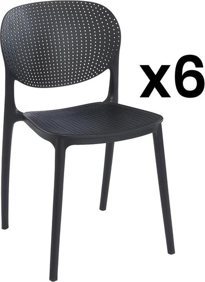 Vente-unique Set van 6 polypropyleen stapelstoelen Zwart CARETANE L 46 cm x H 81.5 cm x D 51 cm