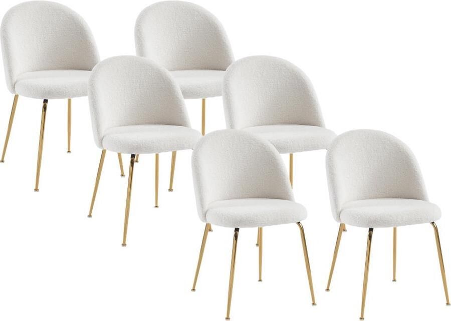 Vente-unique Set van 6 stoelen Bouclette stof en goud metaal Wit MELBOURNE Koop nu online L 50 cm x H 77 cm x D 55 cm - Foto 2