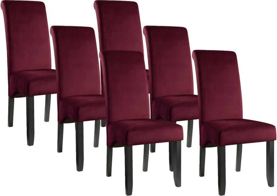 Vente-unique Set van 6 stoelen DELINA Gewatteerd fluweel en poten hout Bordeaux L 46 cm x H 104 cm x D 66 cm