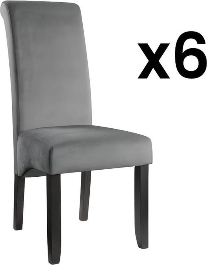 Vente-unique Set van 6 stoelen DELINA Gewatteerd fluweel en poten hout Grijs L 46 cm x H 104 cm x D 66 cm
