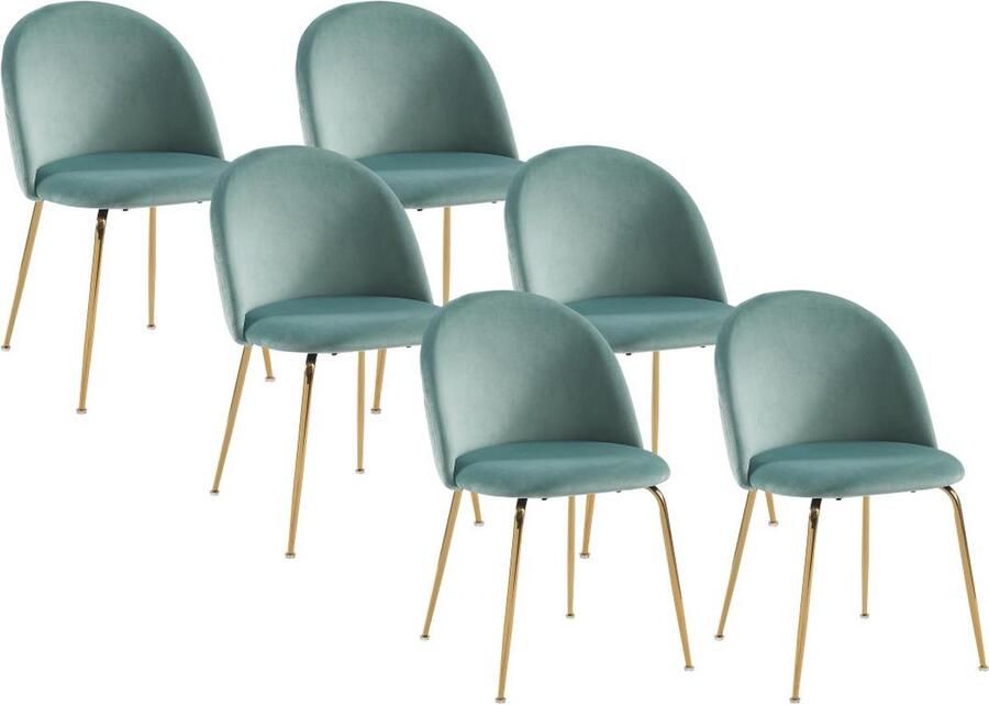 Vente-unique Set van 6 stoelen Fluweel en goudmetaal Saliegroen MELBOURNE L 50 cm x H 77 cm x D 55 cm - Foto 2