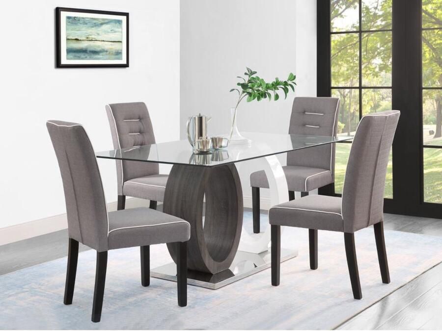 Vente-unique Set van 6 stoelen GABELLE Stof en poten van heveahout Grijs L 47 cm x H 100 cm x D 59.5 cm - Foto 2