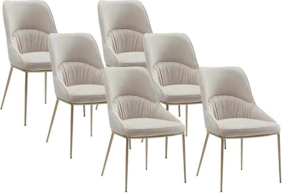 Vente-unique Set van 6 stoelen in fluweel en goudkleurig metaal Beige DRINKA L 53 cm x H 88.8 cm x D 64.5 cm - Foto 2