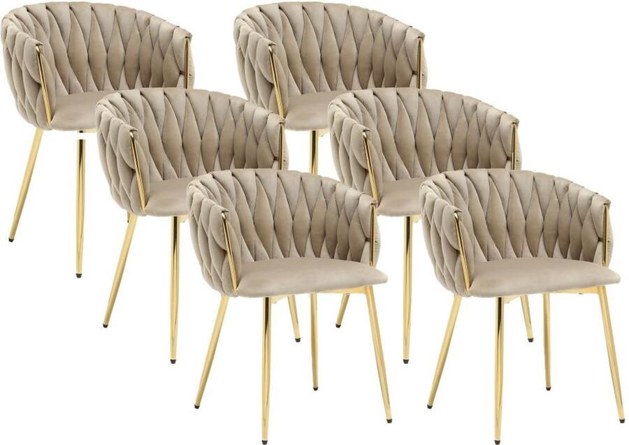 Vente-unique Set van 6 stoelen in fluweel en goudkleurig metaal Beige ELEGANO L 57 cm x H 74 cm x D 59 cm
