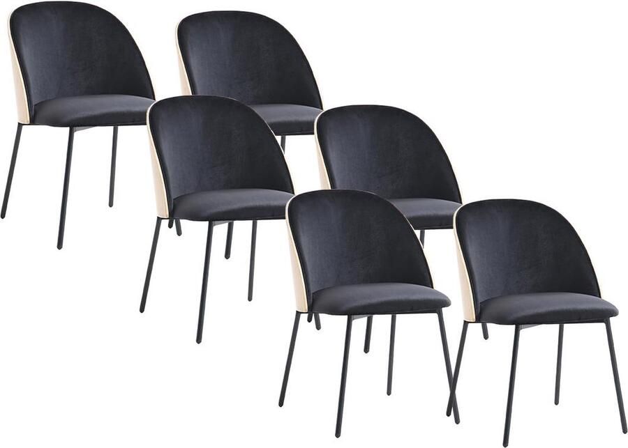 Vente-unique Set van 6 stoelen in fluweel en metaal Zwart en lichte houtlook MIJENIA L 51 cm x H 78 cm x D 58.5 cm