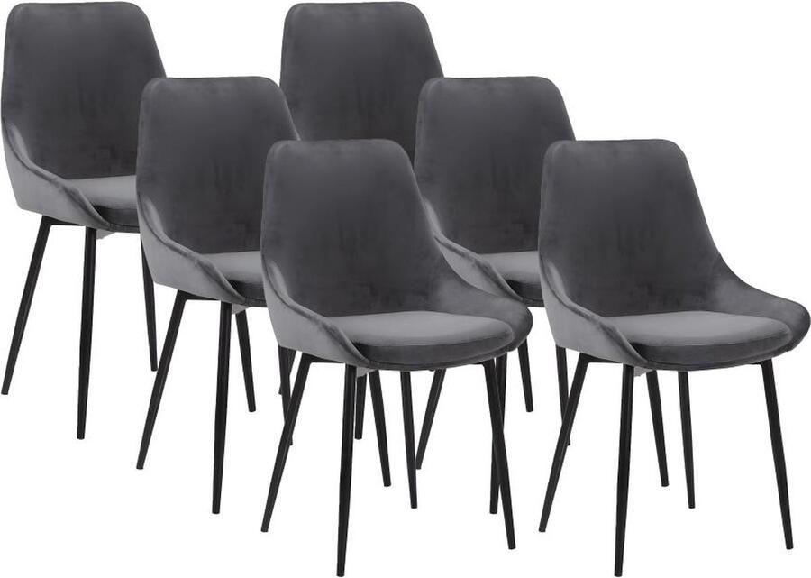Vente-unique Set van 6 stoelen MASURIE Fluweel Grijs L 49 cm x H 85.5 cm x D 56 cm - Foto 2