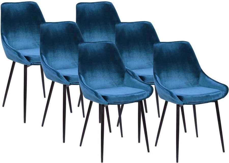 Vente-unique Set van 6 stoelen MASURIE Fluweel Nachtblauw L 49 cm x H 85.5 cm x D 56 cm - Foto 2