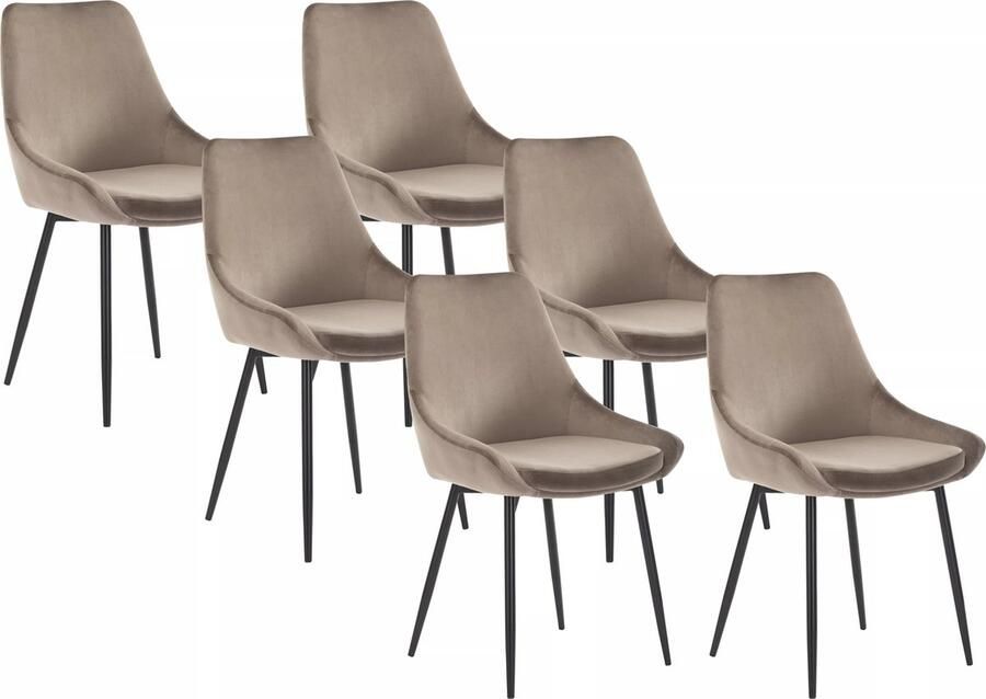 Vente-unique Set van 6 stoelen MASURIE Fluweel Taupe L 49 cm x H 85.5 cm x D 56 cm - Foto 2