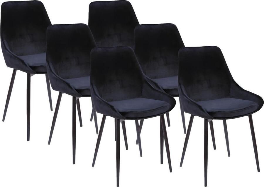 Vente-unique Set van 6 stoelen MASURIE Fluweel Zwart L 49 cm x H 85.5 cm x D 56 cm - Foto 3