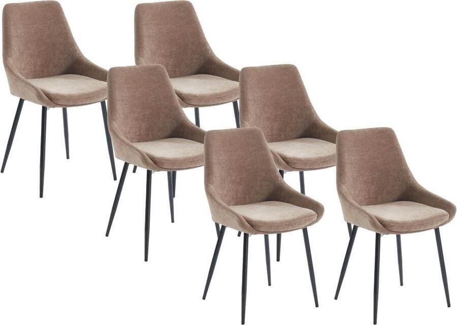 Vente-unique Set van 6 stoelen MASURIE Stof Bruin L 49 cm x H 85.5 cm x D 56 cm