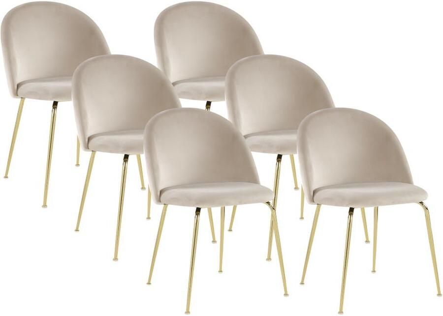 Vente-unique Set van 6 stoelen MELBOURNE Fluweel en goudkleurig metaal Beige L 50 cm x H 77 cm x D 55 cm - Foto 2