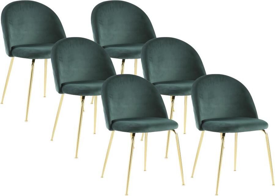 Vente-unique Set van 6 stoelen MELBOURNE Fluweel en goudkleurig metaal Groen L 50 cm x H 77 cm x D 55 cm - Foto 2