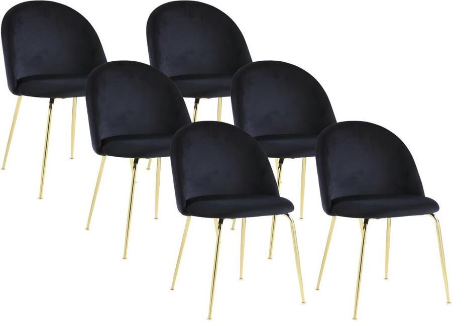 Vente-unique Set van 6 stoelen MELBOURNE Fluweel en goudkleurig metaal Zwart L 50 cm x H 77 cm x D 55 cm - Foto 2
