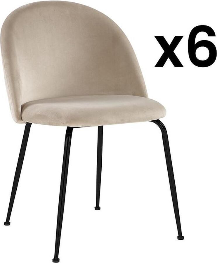 Vente-unique Set van 6 stoelen MELBOURNE Fluweel en mat zwart metaal Beige L 50 cm x H 77 cm x D 55 cm - Foto 2