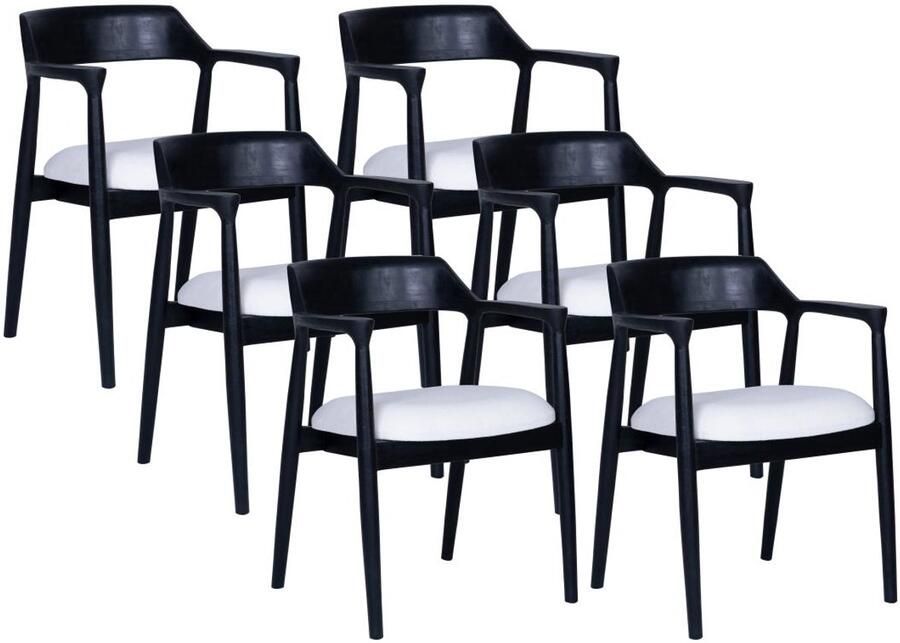 Vente-unique Set van 6 stoelen met armleuningen in teak en bouclé Zwart en wit SOUADY L 58 cm x H 76 cm x D 58 cm